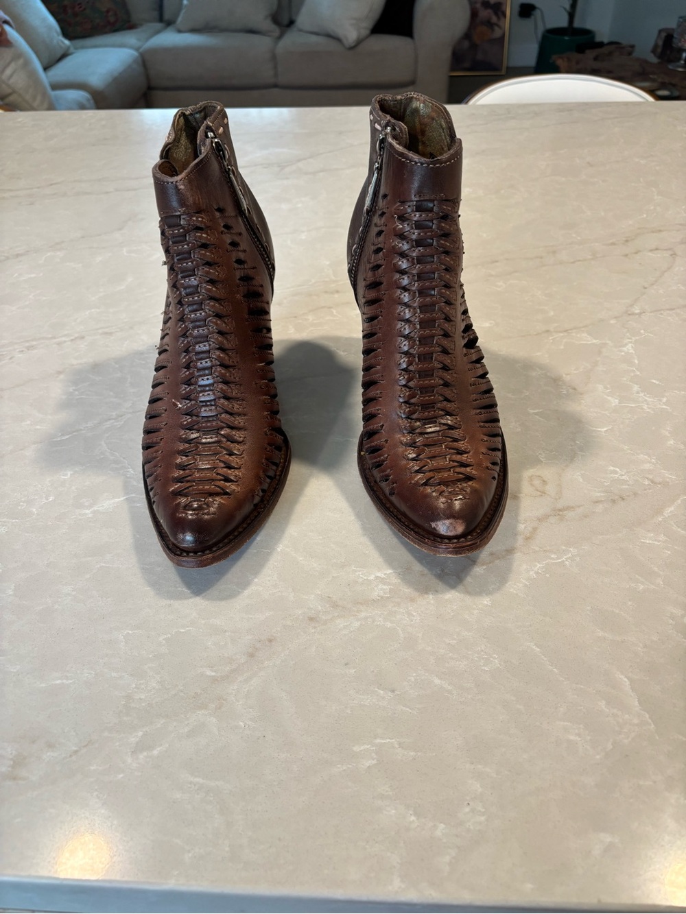 Cuadra Brown Woven Leather Ankle Boots - Women